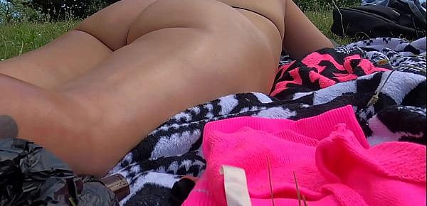  Wife in the park in thong bikini flashing everyone